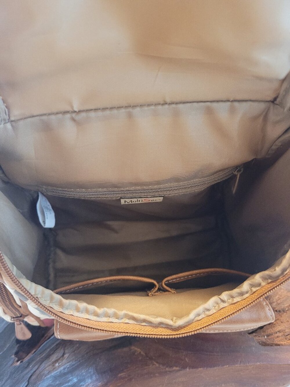 Multisac Floral Beige Backpack w Replacement pull on top - Picture 8 of 9